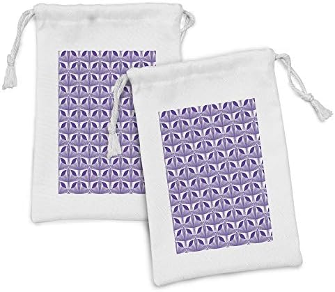 Зачудувачки геометриски ткаенина торбичка сет од 2, заоблени ленти украсен аранжман Виолетова тонови испреплетени линии, мала