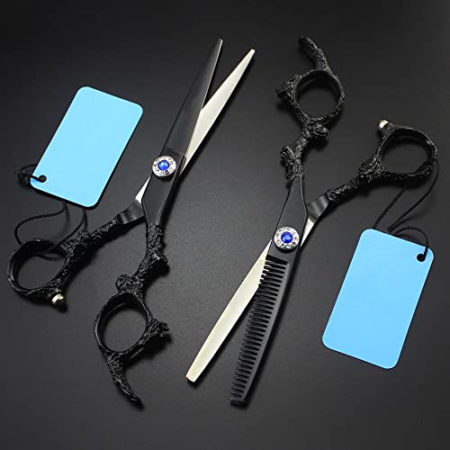 Ножици За сечење коса, 6 Инчни Професионални Јапонија 440с Челик Црн Змеј Рачка За Коса Ножици За Сечење Берберски Алатки Ножици За Разредување Фризерски Ножици