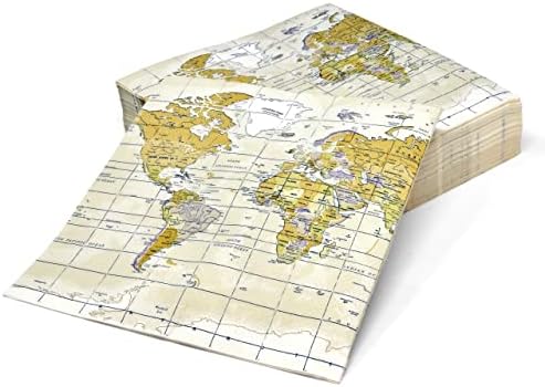 100 светски мапа за ручек за салфетки за еднократна употреба хартија пакет глобус патувања авантура вечера ручек салфетка за географија