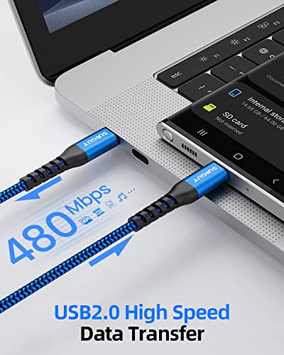Sunguy USB C до USB C кабел, [2 пакет, 1ft] 60W PD кратко USB 2.0 тип C Брзо полнење плетенка кабел компатибилен со Samsung Galaxy S23/S22/Z