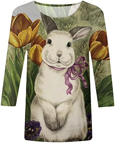 Велигденска кошула за зајаче за жени 3/4 ракав симпатична кошула туника О вратот случајна пулвер блузи врвови