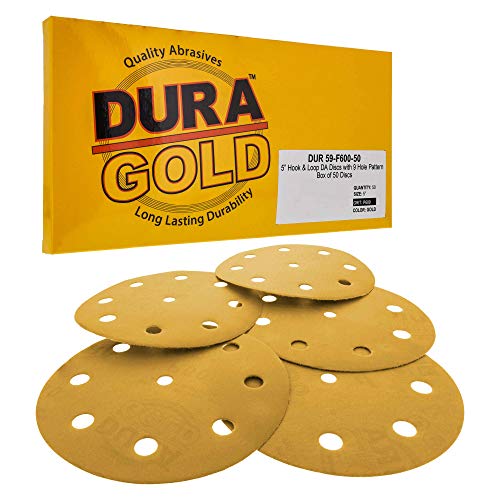 Dura -Gold 5 “Дискови за пескарење - 600 решетки и 5 Hook & Loop DA подлога за плоча за подлога, шема од 9 дупки