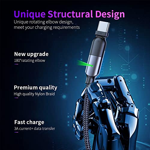 Navor 1,2m 180 ° ротирачки глава USB Type-C кабел за полнење компатибилен за телефони Samsung/LG/Moto/LG, компатибилен за контролер PS5/Xbox X/S контролер/Switch Pro контролер, Nylon Charging и пренес?