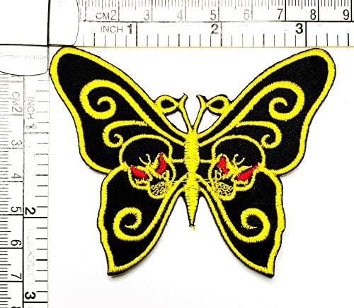 Кленплус 2 парчиња. Дух Пеперутка Лепенка Црна Жолта Боја Пеперутка Череп Цртани Налепници Занаети Уметност Поправка На Шиење Везено Железо