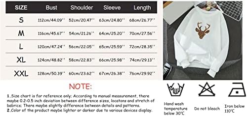 Преголема маичка за жени поштеди на женски влезови Забавно графичко печатење на тркалезниот врат со долг ракав, џемпер