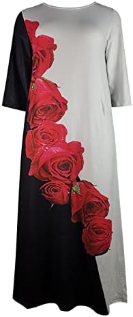 Womenените се облекуваат обичен макси фустан за жени случајно плус големина цветен печатен фустан памук o вратот неправилен секси макси