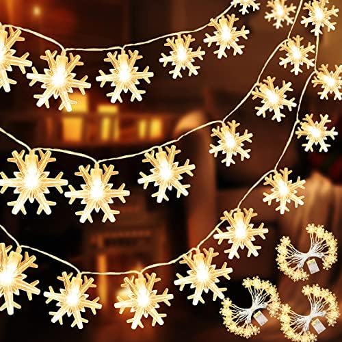 [Тајмер] 3 пакувања Декор за Божиќни снегулки, вкупно 60 LED 30 ft Fairy String Lights Батерија оперирани Божиќни затворени украси Домашни спални дрвја, секоја 20 LED 10 ft