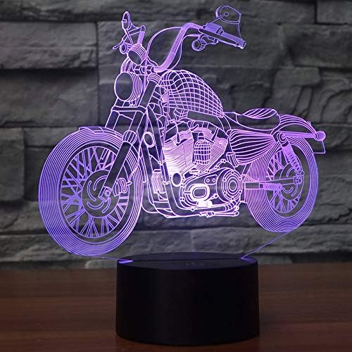 Jinnwell 3D моторцикл автомобил ноќна светло светло илузија ноќна светлина 7 боја менувајќи ја табелата за табела за декорација на декорацијата