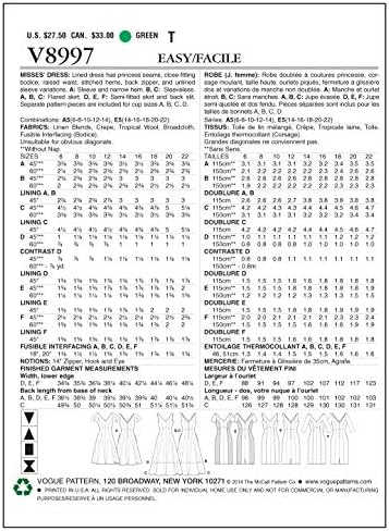 Модели на Vogue V8997 Misses Шаблон за шиење на фустани, големина E5