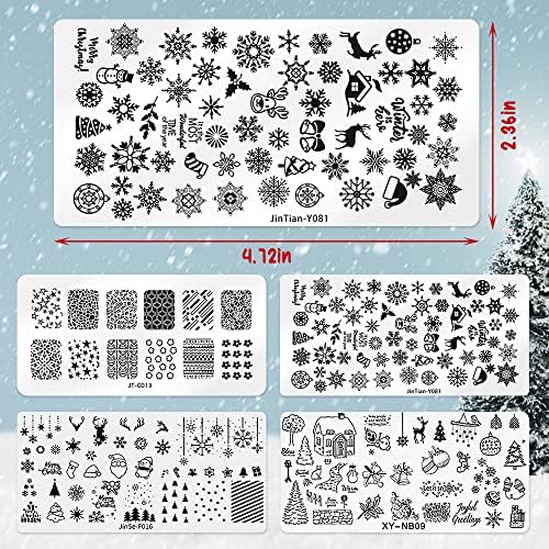 4 парчиња божиќни плочи за печат на нокти, божиќни плочи за уметнички нокти Санта ирваси дрво снежна снегулка зимска плоча за нокти за нокти дизајн печат комплет ма?