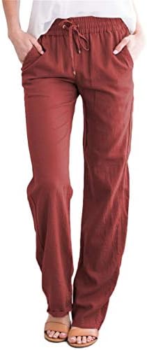 Andongnywell женски солидна боја памук памук мека дневна панталони широка нога со џебови за цртање џемпери панталони