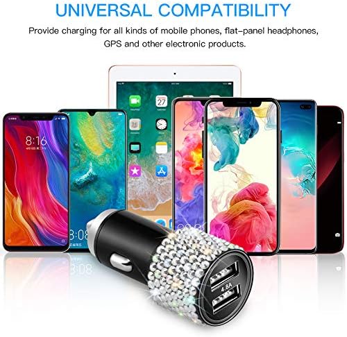 Dual USB Carger Dual USB, излез од 4,8а, додатоци за украси на автомобили со кристал дијаманти за брзо полнење адаптер за iPhones Android iOS, Samsung Galaxy, LG, Nexus, HTC