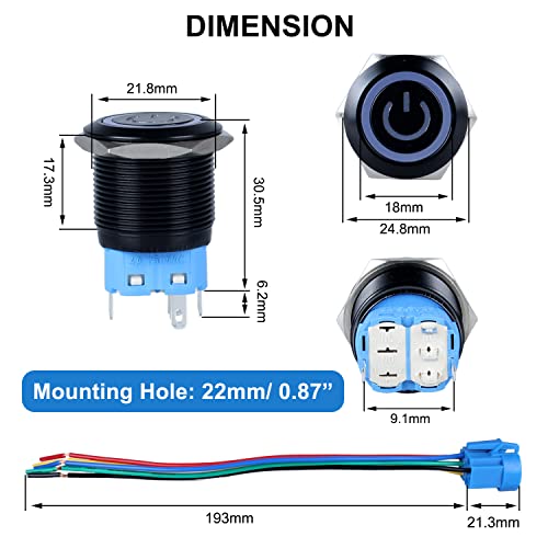 DMWD 1pc 22mm Копче За Заклучување Прекинувач 12v - 24v ВКЛУЧУВАЊЕ/Исклучување 1nnc 1nc Водоотпорен IP66 Црна Метална Обвивка