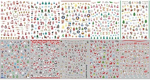Божиќни налепници за нокти, 10 листови самолепливи нокти декларации Дедо Мраз Снегулка Снежан Снежан Дрво зимски нокти за украсување Дизајн