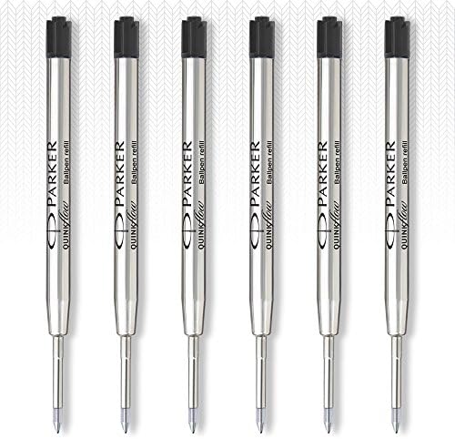 Parker Quinkflow Ballppoint Penn Refills, Fine Tip, Black, 6 пакет со броење вредност