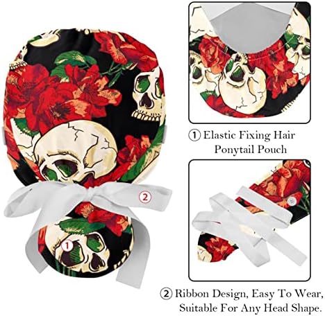 2 пакувања прилагодливи работни капачиња буфантна капа со копчиња затегнати ленти вратоврска за мелење на шалки за жени мажи
