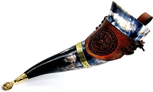 Пиво рог кригла Игра на тронови Месинг украсен викинзите Рог Средновековна Пиење Рог со атрактивна кожа појас
