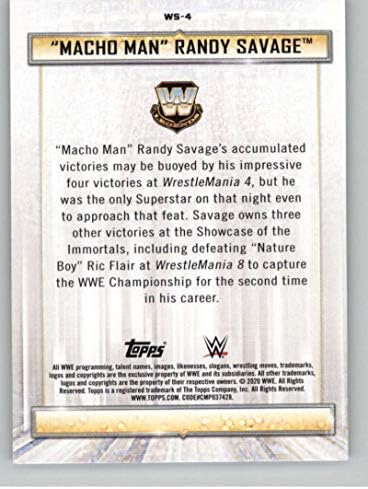 2020 година Топс WWE Road To WrestleMania победнички суперerstвезди во историјата WS-4 Macho Man Randy Savage Carting Carding Card