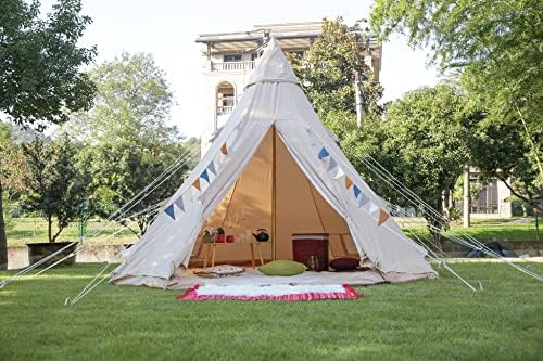 Yurtent Adult Indian Teepee шатор, дише пирамидано платно, шатор со шпорет Jackек за семејно треперење