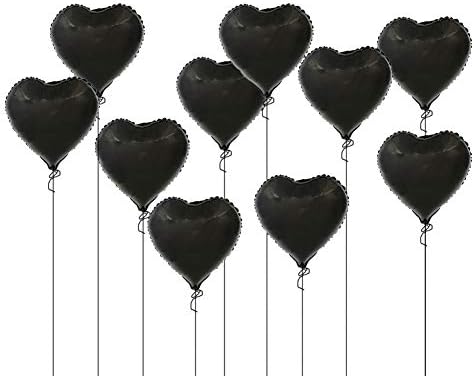 TBEST 10 парчиња 18 срцеви алуминиумски фолија балони за свадба роденденски декор со црно -сребро балони во форма на срце