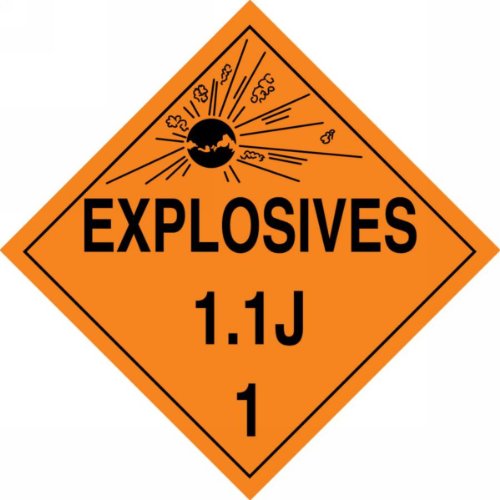 Accuform MPL18VP10 Пластична опасност Класа 1/Дивизија 1J Дот Плакард, „Експлозиви 1.1J 1“ со графички, 10-3/4 ширина x 10-3/4