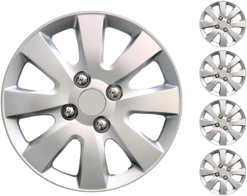 Копри сет од покривка од 4 тркала од 14 инчи сребрен Hubcap Snap-on Fits Hyundai Accent