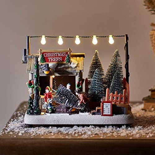 Lights4Fun, Inc. Божиќно село дрво продавница пред осветлена LED батерија управувана со светло декорација на одмор
