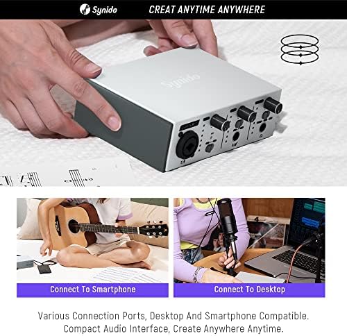 Synido Livemix Solo USB миксер аудио интерфејс пакет за снимање на стриминг на подкастинг, со десктоп статив, микрофон за кондензатор,