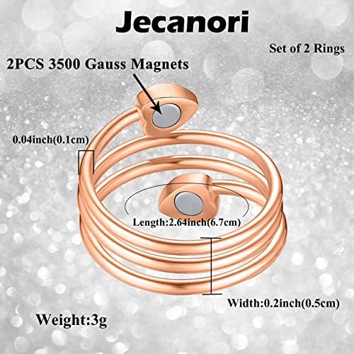 Jecanori 4PCS бакарни магнетни прстени за жени магнетна терапија за олеснување на болката во артритис чист бакарен прстен со 3500 гаус магнет,