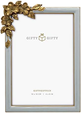 Gifty Gifty Vintage Grey Thin Boarder Floral Photo Frame / 4x6 во | За вертикален и хоризонтален приказ на таблети | Совршен за домашни декор,