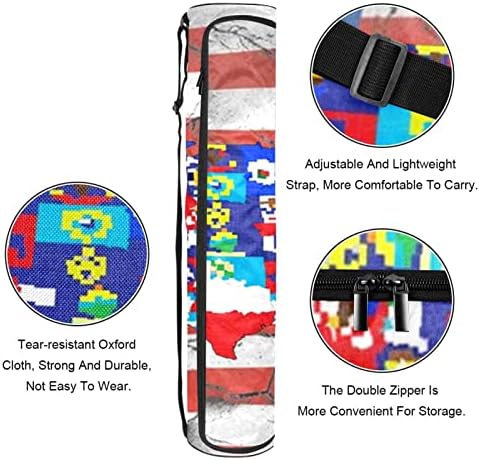 Grunge American Flag Flag Yoga Mat Tags Chalt-zip Yoga Carry Cage For Women Men, Вежбајте носач на јога мат со прилагодлива лента
