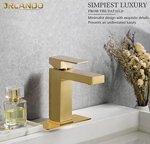 Орландо единечна рачка тапа за бања четкано злато, модерна четкана месинг бања мијалник за мијалник единечна дупка, златна чешма за
