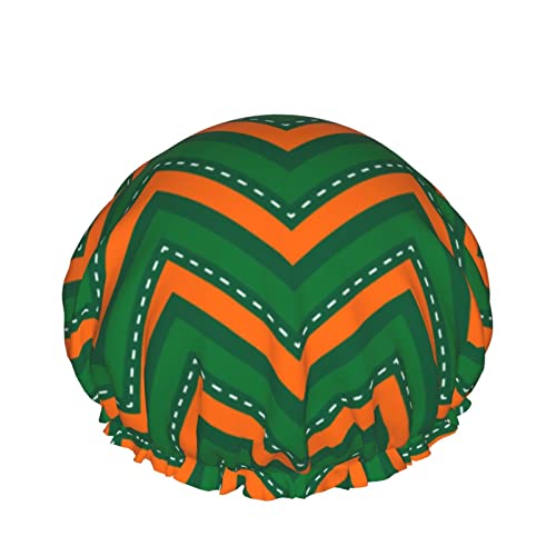Womenените што можат да се користат затегнати капа за коса, портокалова зелена линија карирани двоен слоеви водоотпорен туш капа
