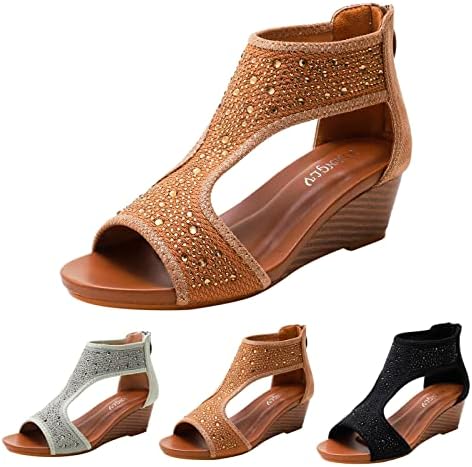Gufesf Симпатични сандали за жени, жени затворени пети сандали случајно лето шулење на чевли од гроздобер клин сандали