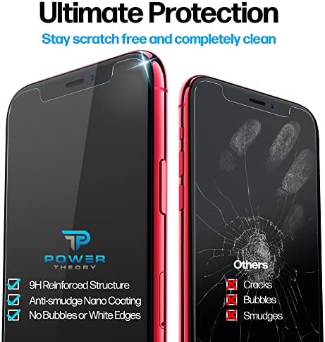 Теорија за напојување дизајнирана за iPhone 11, Iphone XR заштитен заштитник на екранот калено стакло [9H тврдост], лесно инсталирање