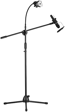 Btuty Metal Microphone Clone Trapod Прилагодлива висина со Boom Arm 3 MIC држачи и 1 држач за паметни телефони за студио на отворено