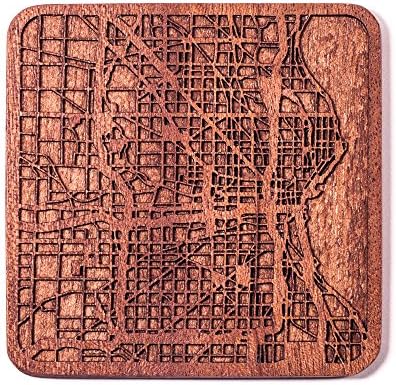 Costујорк мапа на мапата од О3 Дизајн Студио, 1 парче, Сапеле Дрвен костер со градска мапа, рачно изработена, повеќекратна градска по избор