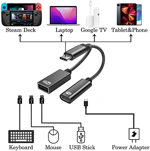 AUVIPAL 2-во-1 USB Тип C ДО USB Адаптер ЗА Парна Палуба, Прекинувач, Chromecast GOOGLE TV, MacBook, iPad, 3D Печатач, Samsung Galaxy S20 S21 S22, Google Pixel И Многу Повеќе-Црна