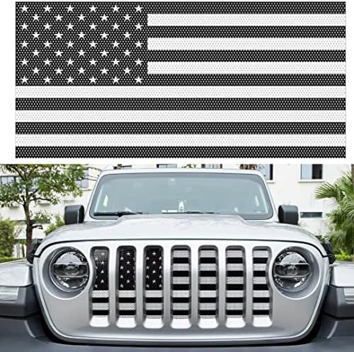 Предна решетка решетка на решетката, вметнете Американско знаме Дизајн црно-бело вклопување за Jeep Wrangler JL & Unlimited 2018-2021
