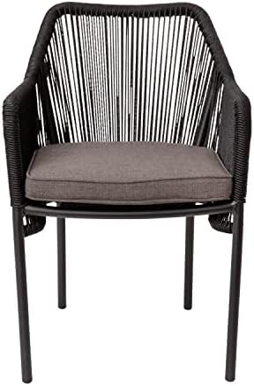 Флеш мебел Кали сет од 2 затворени/надворешни клупски столчиња за редење со раце - УВ отпорен ткаен црно седиште и грб - сиви патентирани перничиња