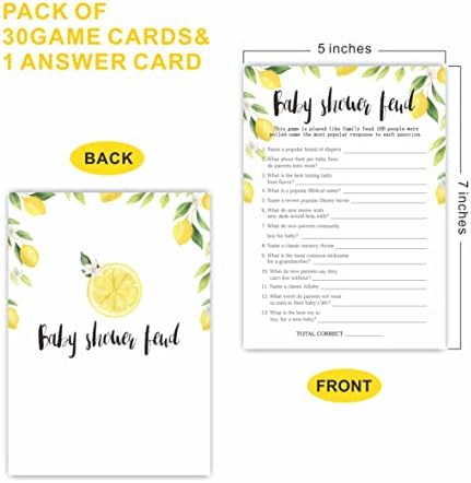 Картички за игри за туширање за бебиња, 30 тема за лимон со лимон за бебиња, 5 x 7 инчи двострани картички за пополнување на игри за момчиња