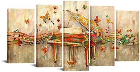 Голем 5 парчиња гроздобер музичка wallидна уметност ретро пијано сликарство уметност печатење на платно уметнички музички белешки и постер