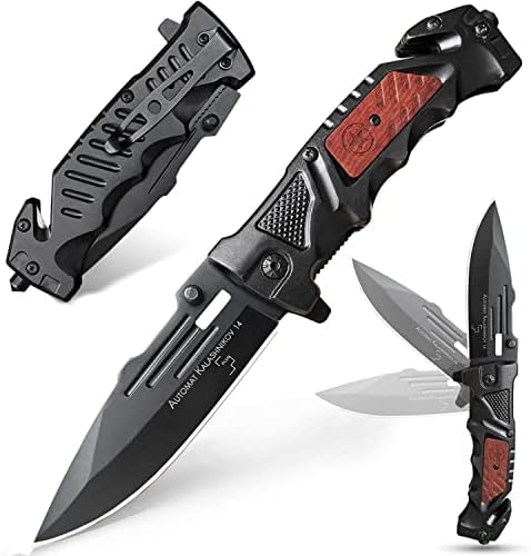 Pocketебно нож за мажи, тактички ножеви за преклопување со клип, стаклени прекинувачи и сечење на безбедносните ремени, нож за преживување на