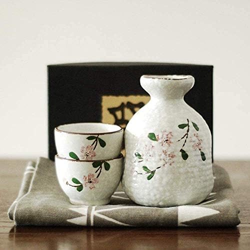 Јапонски комплет за 3 парчиња, рачно насликана сакура саке за чаша, керамика снегулка глазура, за ладно/топло/shochu/чај 21223