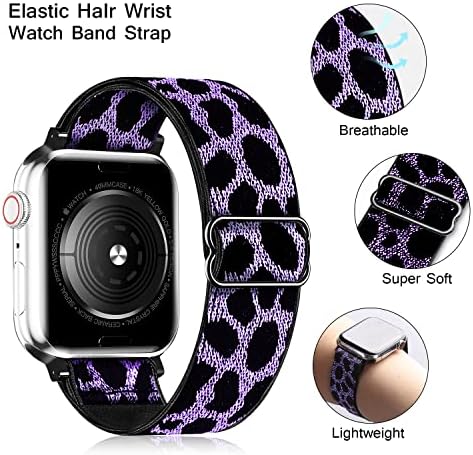 6 пакувања најлонски истегнат леопард часовник за часовници компатибилен со Apple Watch 38mm 40mm 41mm 42mm 44mm 45mm, Sport Leopard Loop Прилагодлив еластичен најлон за замена на најлон за I