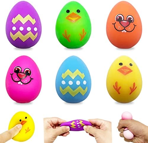 Qingqiu 6 пакувања печатени стрес топки Велигденски јајца Скаат играчки за олеснување на стресот за деца момчиња девојчиња
