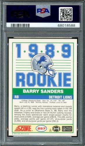 Бери Сандерс автограмираше во 1989 година Резултат за дебитантска картичка #257 Детроит лавови Автоматско одделение Gem Mint 10 PSA/DNA #68018588 - Фудбалски плочи за дебитантски ?