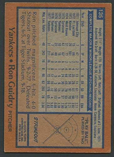 1978 Топпс 135 Рон Гвидри ДП екс ++ одличен ++ Newујорк Јанки Бејзбол J2M