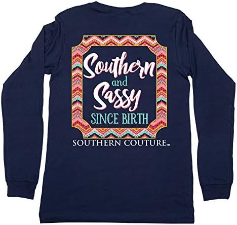 Southern Couture SC Classic Southern & Sassy од раѓањето на маицата со долги ракави Classic Fit - морнарица