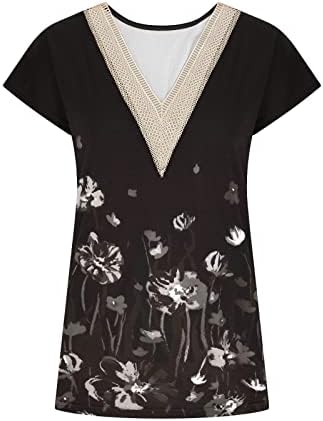 Средновековен резервоар за камизол врвови девојки кратки ракави длабоки v вратот чипка спандекс цветни лабави вклопни блузи маици женски бз